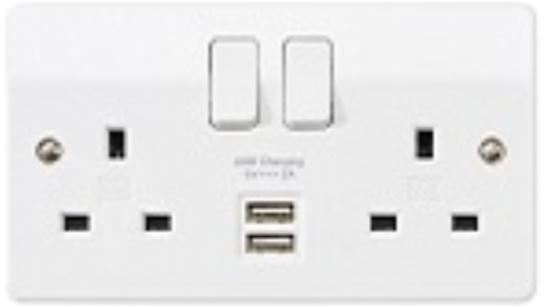Socket, 2 Gang Switched DP, c/w 2 Port USB Charger - Image 2