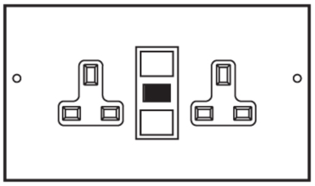 Faceplate, 3 Compartment c/w 2 Gang RCD, Socket Outlet