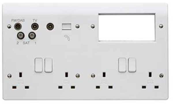 Plate, Combi 4 Gang DP TV/FM/DAB/SATx2Quad, TV BT & 4x Euro Aperture