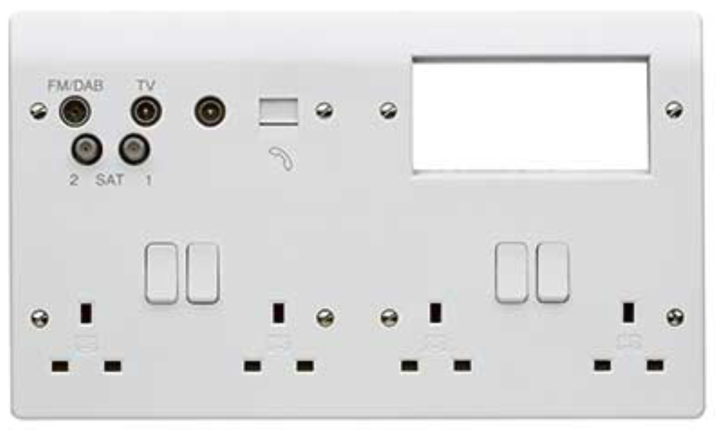 Plate, Combi 4 Gang DP TV/FM/DAB/SATx2Quad, TV BT & 4x Euro Aperture
