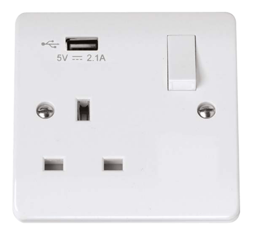 Socket, 1 Gang Switched c/w USB Outlet