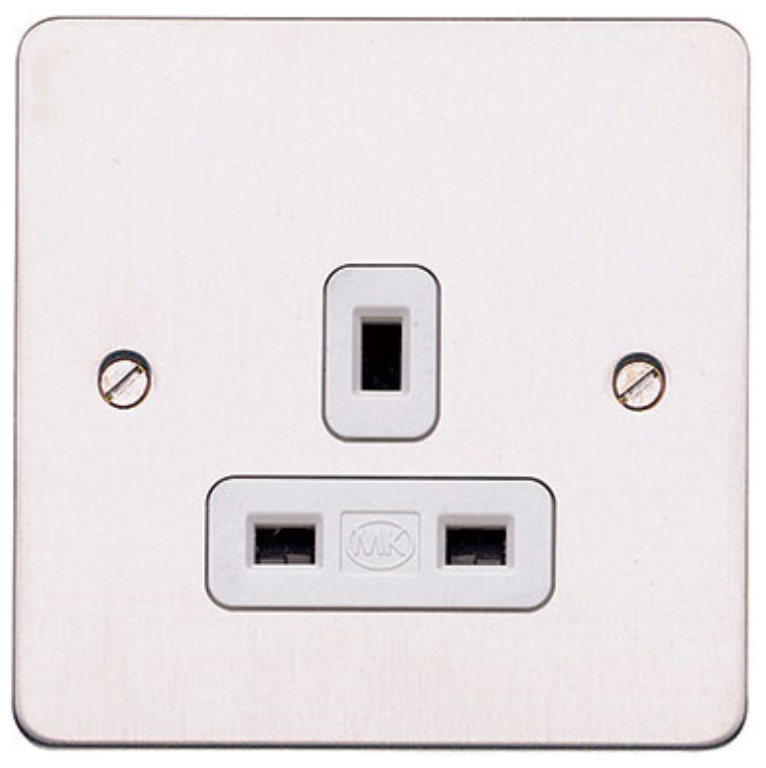 Socket, 1 Gang Unswitched Dual Earth, White Inserts