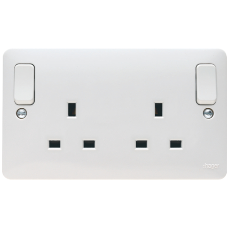 Socket, 2 Gang DP Switched Dual Earth, c/w Outboard Rockers