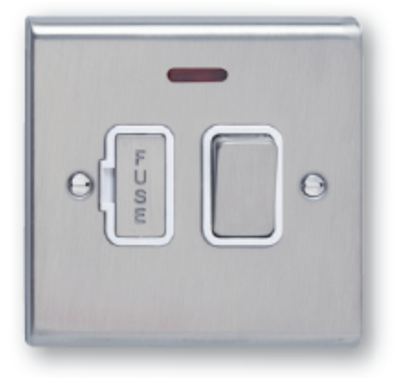 Connection Unit, DP Switched Fused c/w Neon, c/w White Insert