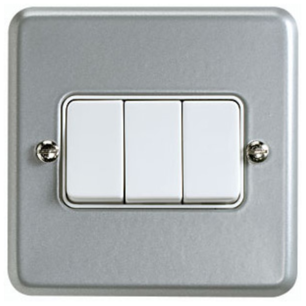 Plate Switch, 3 Gang 2 Way SP, Surface