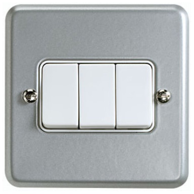 Plate Switch, 3 Gang 2 Way SP, Surface