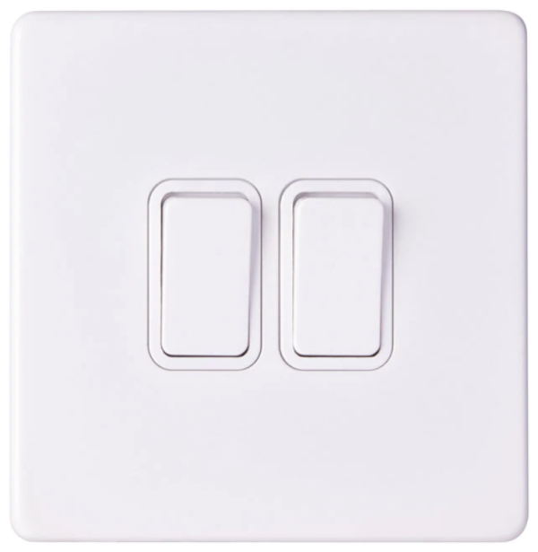 Plate Switch, 2 Gang 2 Way, c/w White Insert