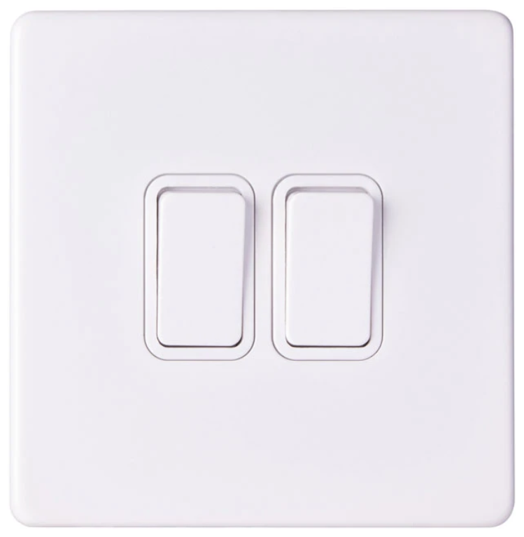 Plate Switch, 2 Gang 2 Way, c/w White Insert