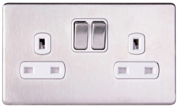 Socket, 2 Gang DP Switched, c/w White Insert