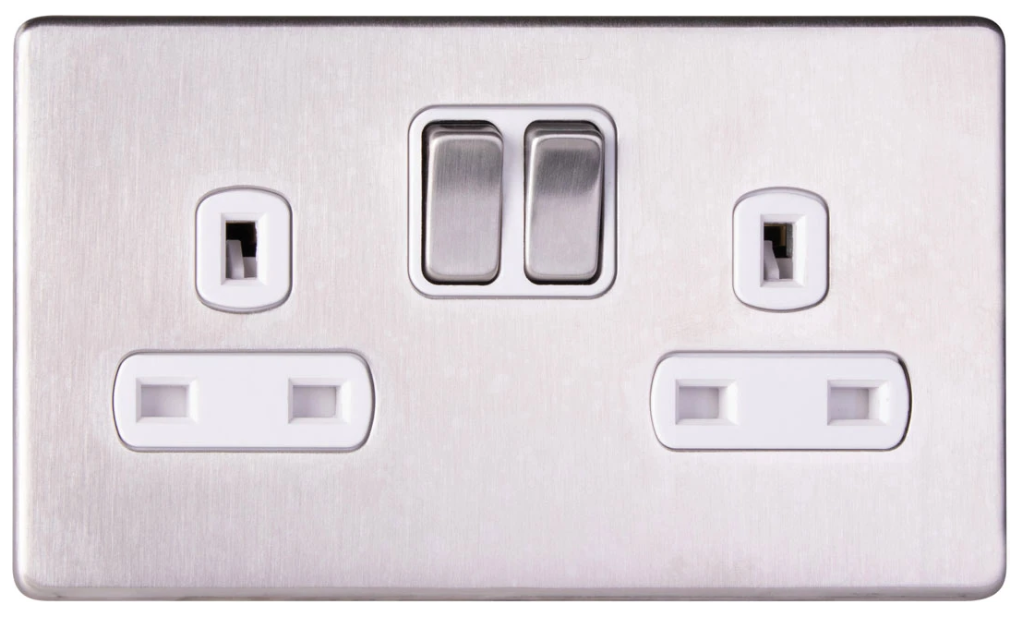 Socket, 2 Gang DP Switched, c/w White Insert