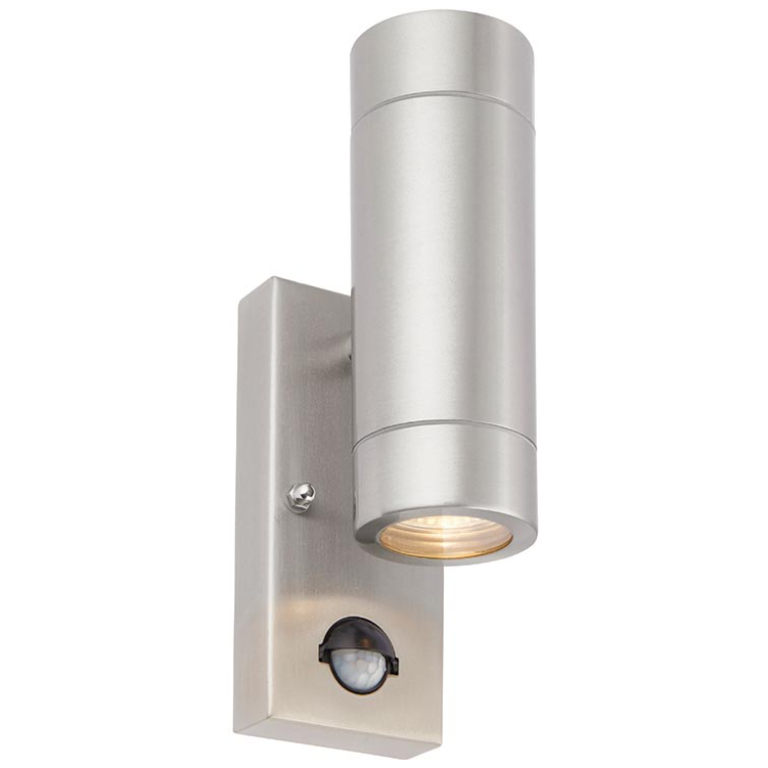 Wall Light, Palin 2 Light & PIR IP44, c/w Clear Glass