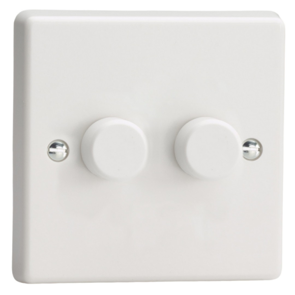 Dimmer Switch, 2 Gang 2 Way Push-On/Off, White Knob