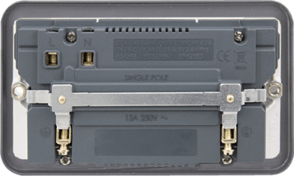 Socket, 2 Gang Switched c/w Twin USB Outlet, Type A & Type C - Image 2
