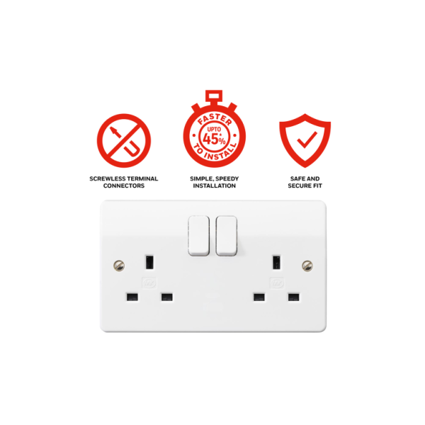 Socket, 2 Gang Switched DP, Screwless Terminals - Image 4