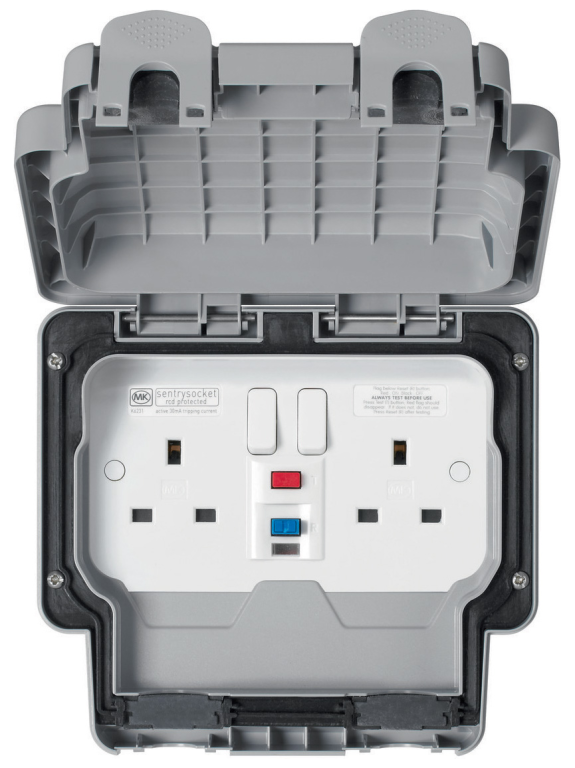 Socket, 2 Gang Switched SP RCD Active IP66