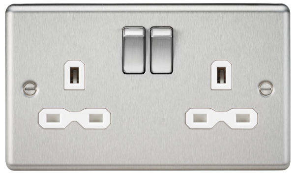 Socket, 2 Gang DP Switched Rounded Edge, c/w White Insert IP20