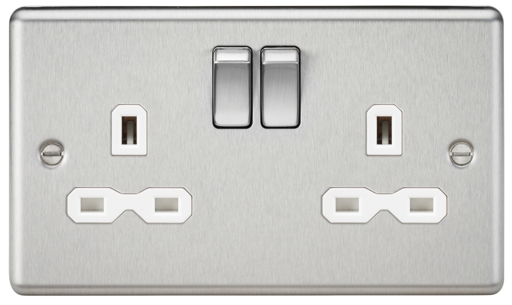 Socket, 2 Gang DP Switched Rounded Edge, c/w White Insert IP20