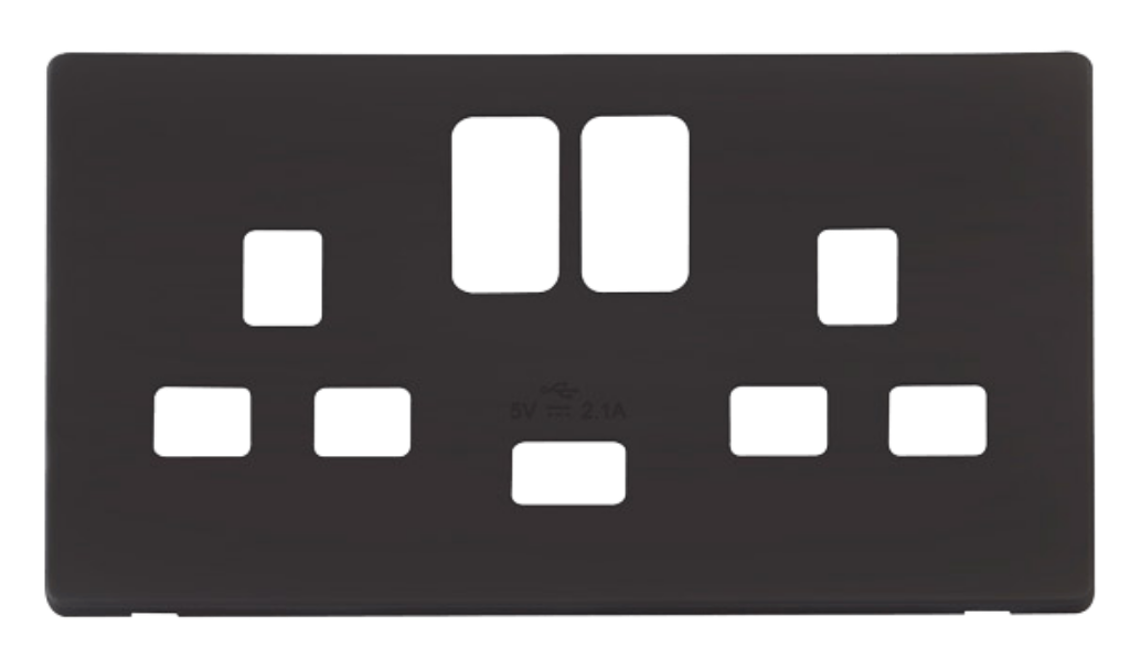 Frontplate, 2G Switched Socket, c/w 2.1A USB Charger