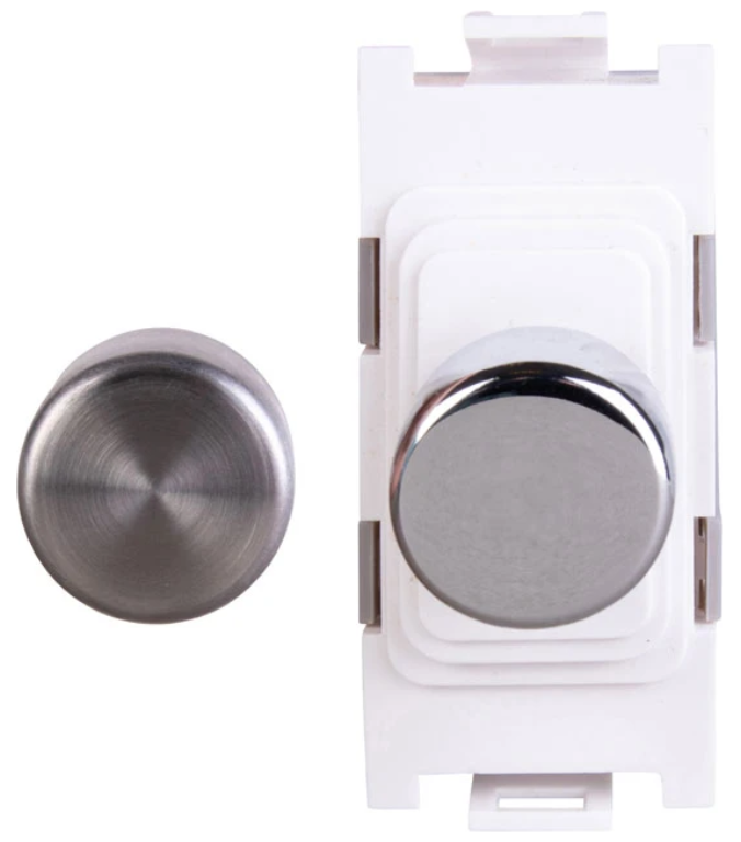 Dimmer Module, Multi-Way Universal Push On/Off, CH/SS Knobs c/w White Insert
