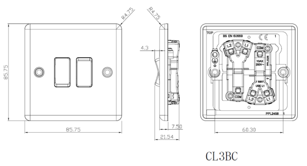 Switch, Plate 2 Gang 2 Way Rounded Edge, IP20 - Image 2