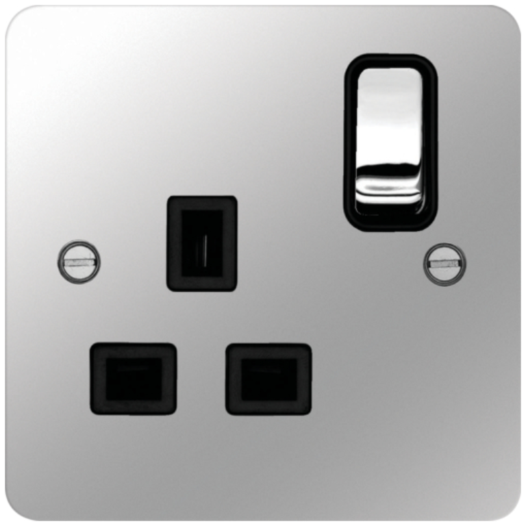 Socket, 1 Gang DP Switched, c/w Black Insert