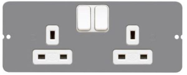 Plate, 2 Gang RCD Switch Socket Standard, Serviced Power