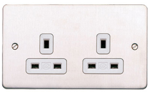 Socket, 2 Gang Unswitched Dual Earth, White Inserts