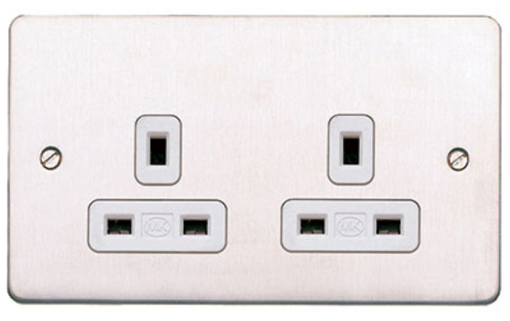 Socket, 2 Gang Unswitched Dual Earth, White Inserts
