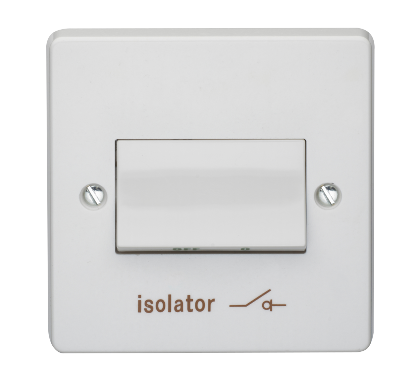 Plate Switch, 1 Gang TP Fan Isolator, Marked Isolator