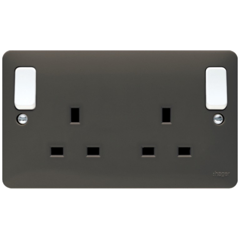 HAGER WMSS82OG GREY SOCKET 2G DP SWITCHED 13A