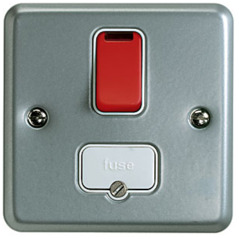 Connection Unit, DP Switched Fused c/w Neon Surface, Red Rocker