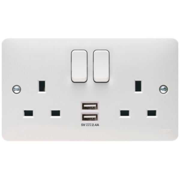 Hager WMSS82USB Skt 2G DP Swd USB 13A