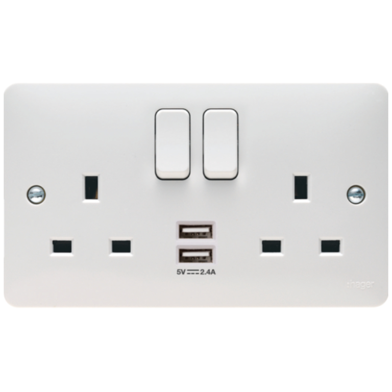 Hager WMSS82USB Skt 2G DP Swd USB 13A