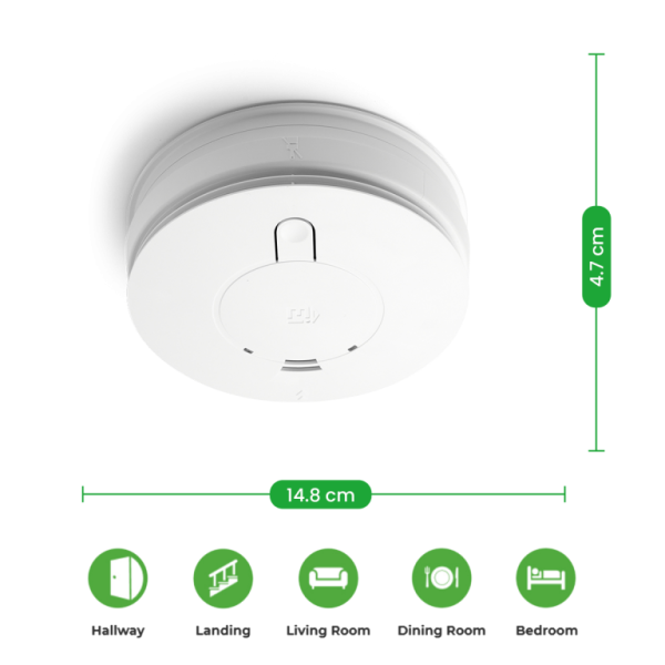 Smoke Alarm, Optical Mains Alkaline PP3 Battery, Back-up c/w Easi-fit Base - Image 2