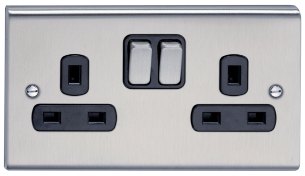 Socket, 2 Gang DP Switched, c/w Black Insert - Image 2