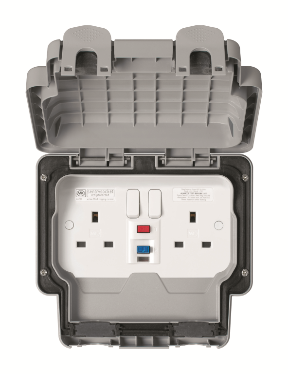 Socket, 2 Gang Switched SP RCD Passive IP66