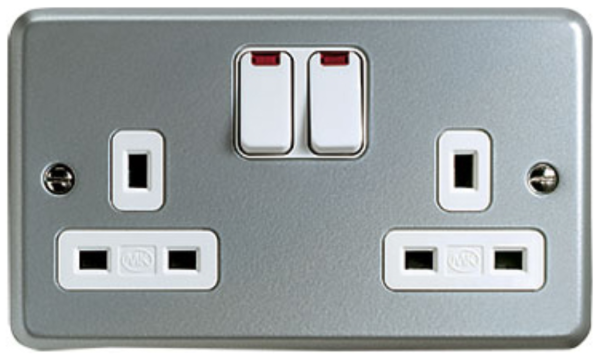 Socket, 2 Gang Switched with Neon Surface