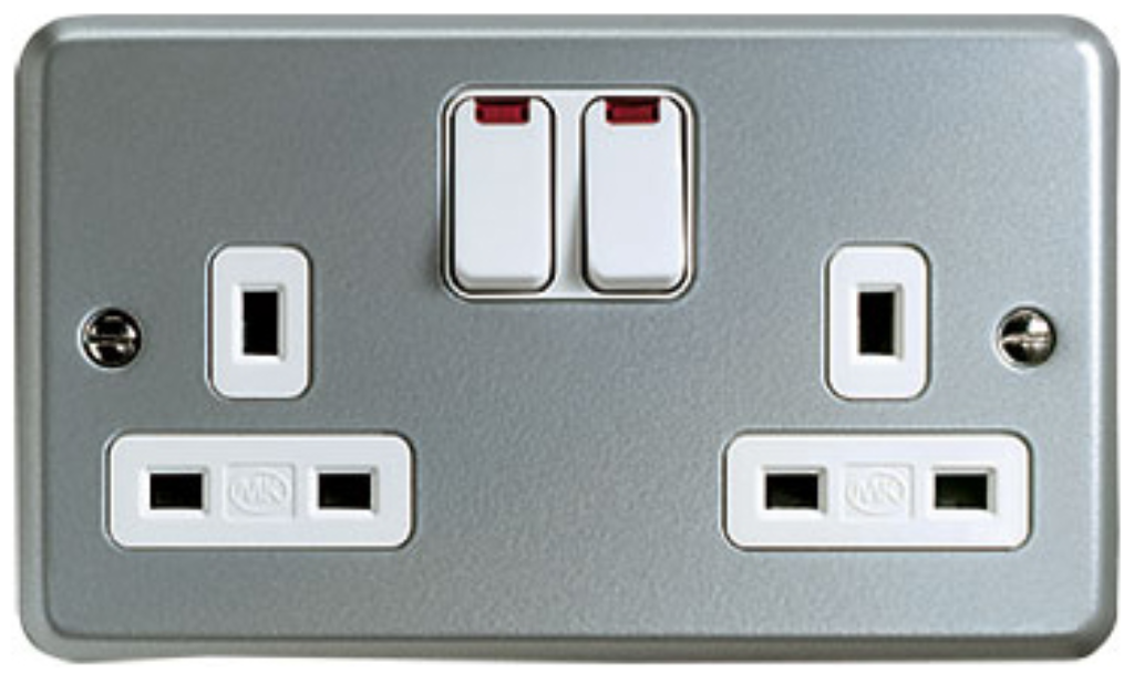 Socket, 2 Gang Switched with Neon Surface