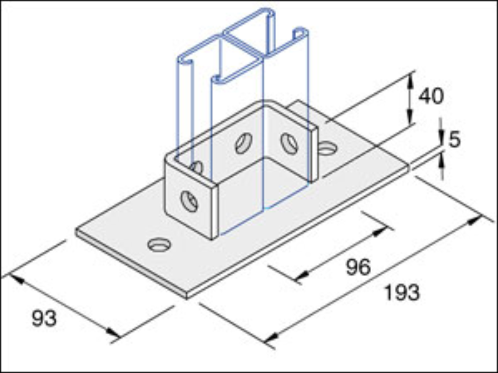 Baseplate, c/w 4 Hole U Bracket for Back to, Back Channel Sections