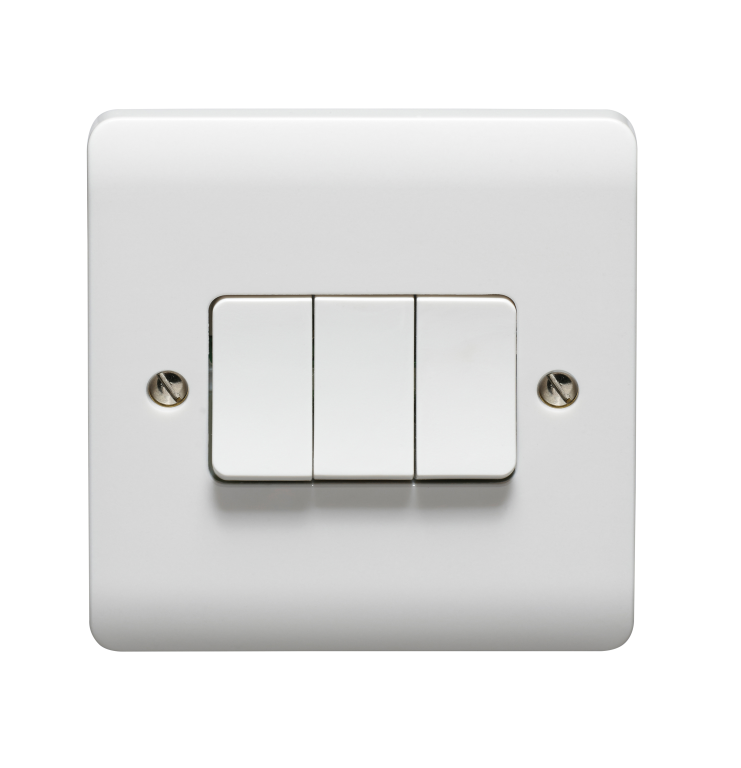 Plate Switch, 3 Gang 2 Way