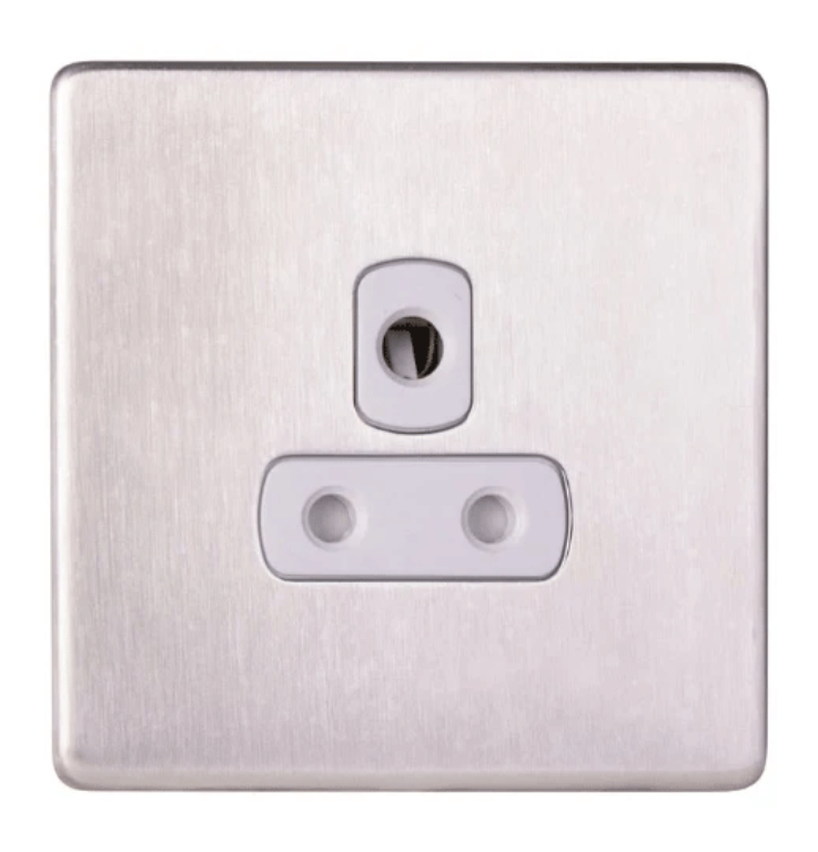 Socket, 1 Gang Unswitched Round Pin, c/w White Insert