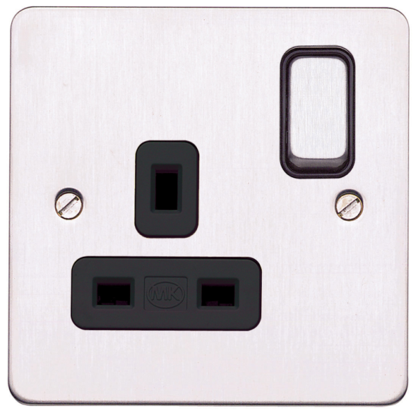 Socket, 1 Gang Switched DP Dual Earth, Black Inserts