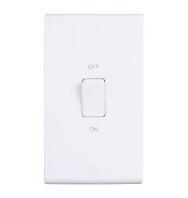 Control Switch, 1 Gang DP (Tall 2G Plate), c/w White Rocker