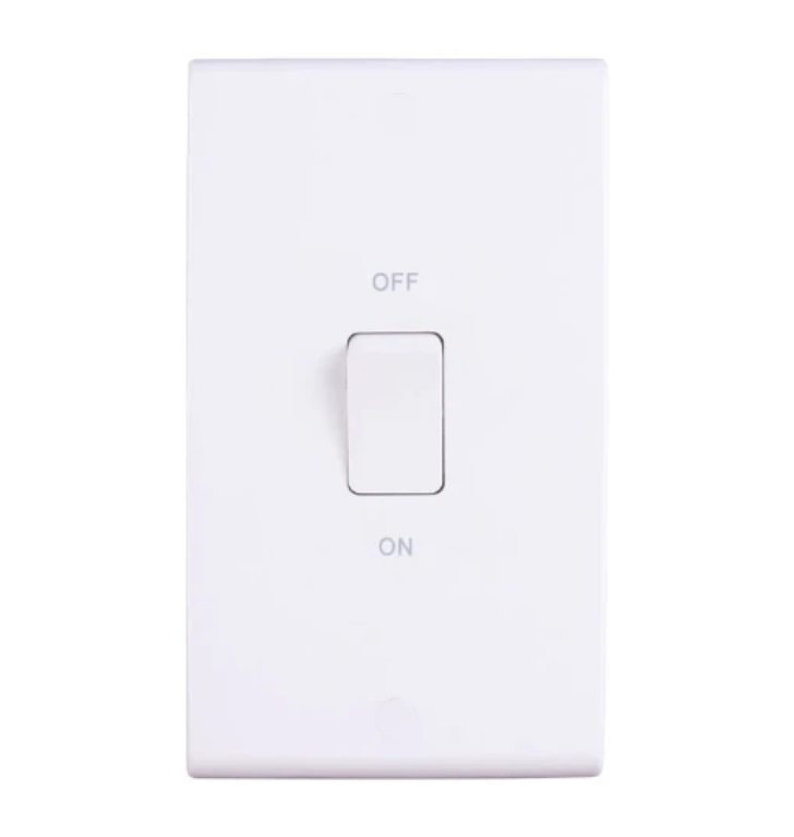 Control Switch, 1 Gang DP (Tall 2G Plate), c/w White Rocker