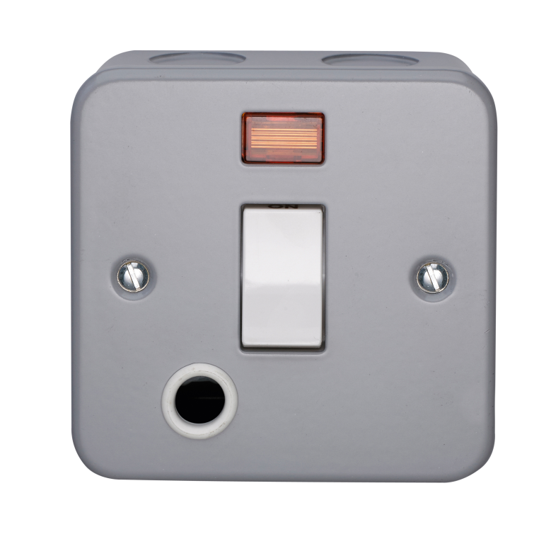 Control Switch, 1 Gang DP c/w Neon & Flex Outlet, c/w Plain Box