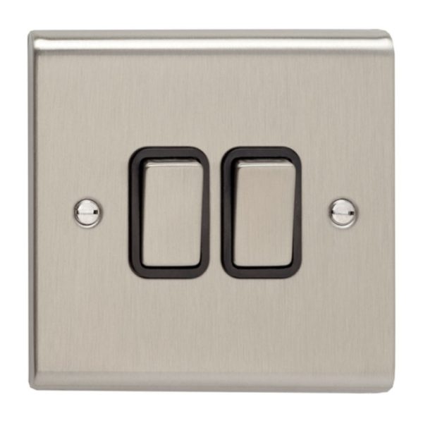 Plate Switch, 2 Gang 2 Way, c/w Black Insert