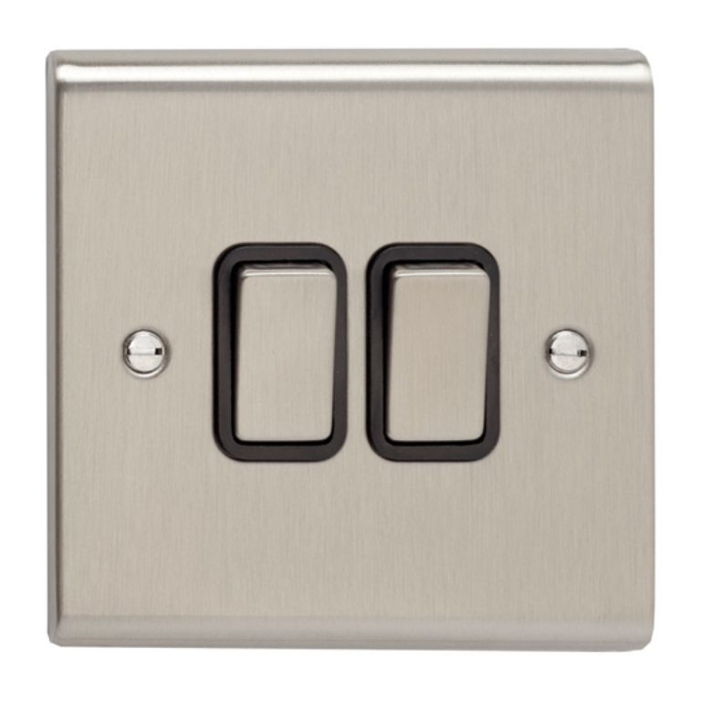 Plate Switch, 2 Gang 2 Way, c/w Black Insert