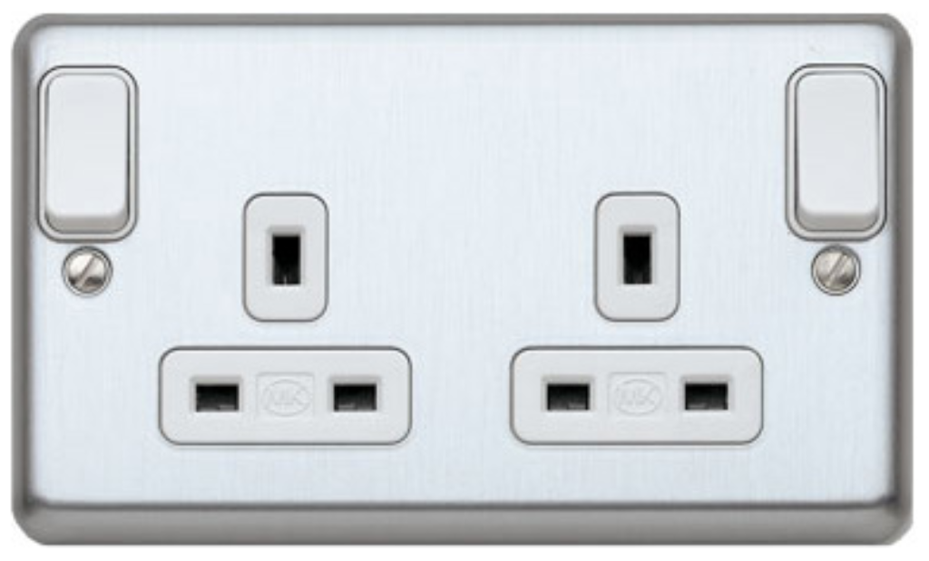 Socket, 2 Gang Switched DP Dual Earth, c/w Outboard Rockers