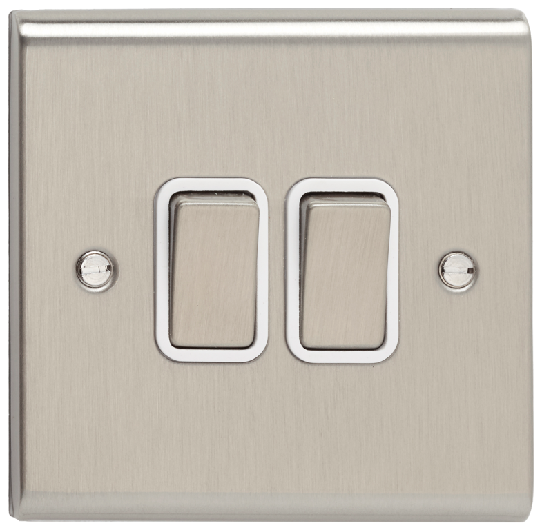 Plate Switch, 2 Gang 2 Way, c/w White Insert