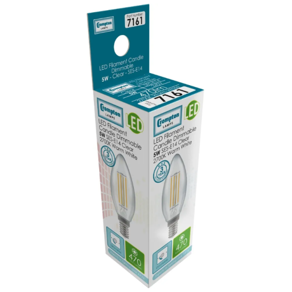 Crompton CLEAR LED Lamp Candle SES 5W W/W - Image 2